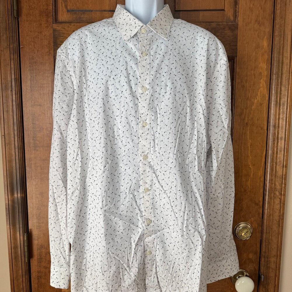 Express Slim 1MX White w/Scattered Navy Blue X's Button-Down Shirt XX-Large